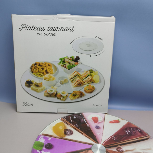 Подставка для торта / Поворотный стол для кондитера на стеклянном крутящемся диске, 35 см., Plateau tournant en werre цвет MIX